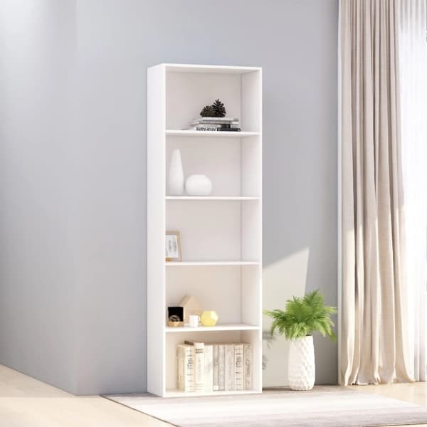 vidaXL bogreol med 5 hylder 60x30x189 cm konstrueret træ hvid -  Bogskabe & reoler
