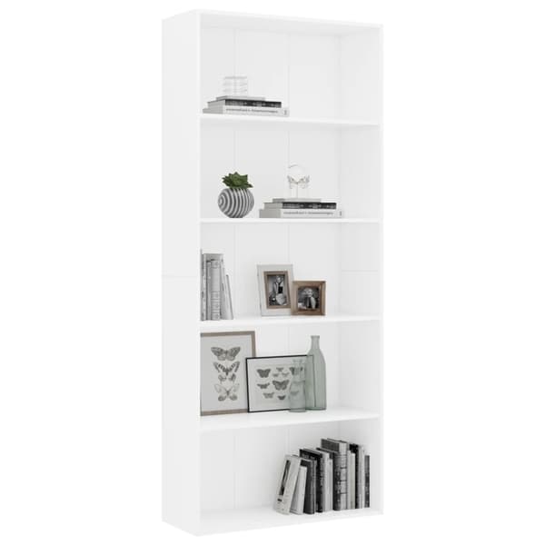 vidaXL bogreol med 5 hylder 80x30x189 cm konstrueret træ hvid -  Bogskabe & reoler