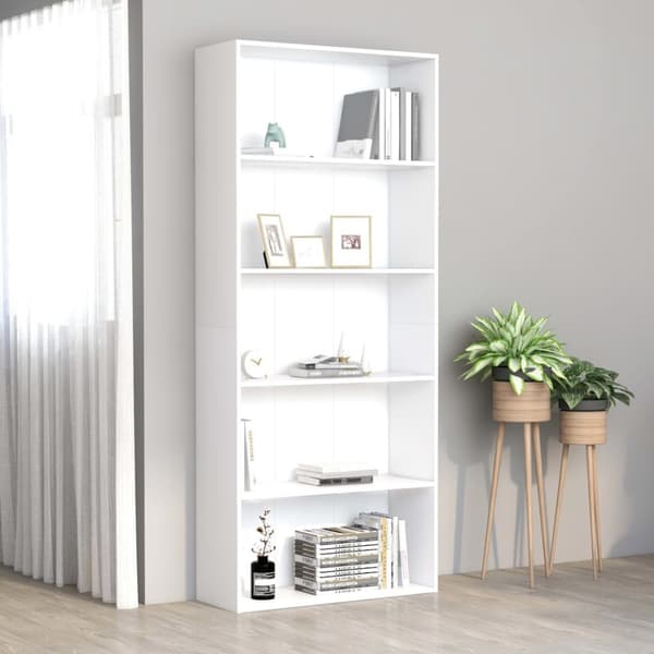 vidaXL bogreol med 5 hylder 80x30x189 cm konstrueret træ hvid -  Bogskabe & reoler