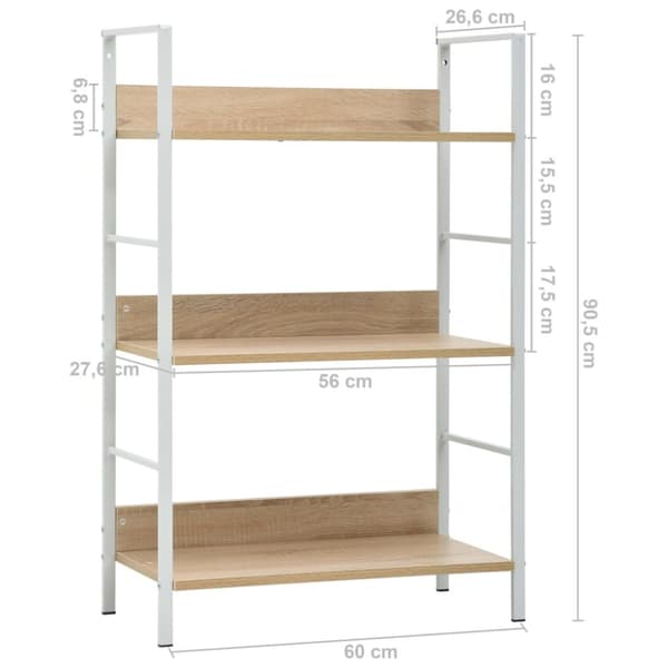 vidaXL bogreol 60x27,6x90,5 cm 3 hylder konstrueret træ egetræsfarve - Bogskabe & reoler