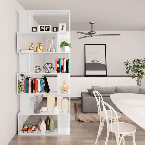 vidaXL bogskab/rumdeler 80 x 24 x 192 cm spånplade hvid højglans - Bogskabe & reoler