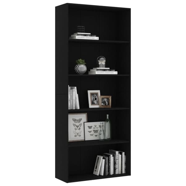 vidaXL bogreol med 5 hylder 80x30x189 cm konstrueret træ sort - Bogskabe & reoler