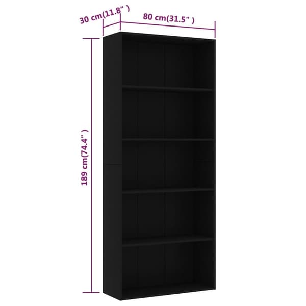 vidaXL bogreol med 5 hylder 80x30x189 cm konstrueret træ sort - Bogskabe & reoler