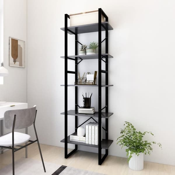 vidaXL bogreol med 5 hylder 60x30x175 cm konstrueret træ grå -  Bogskabe & reoler