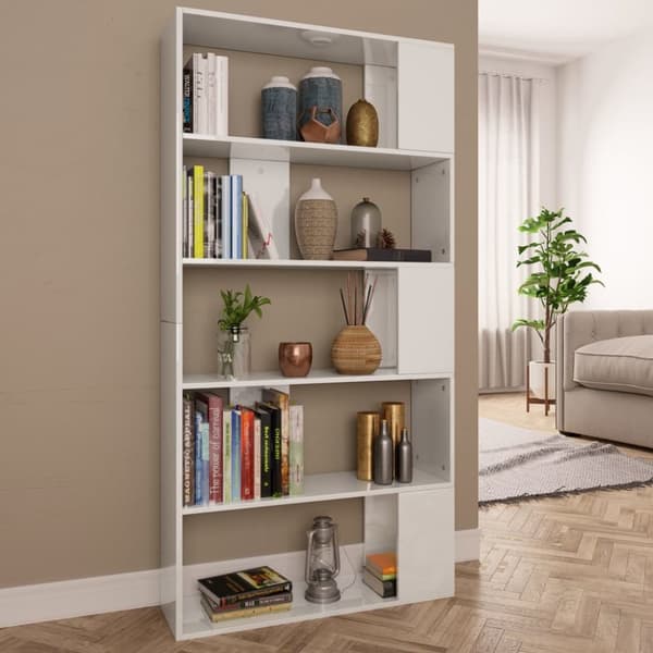 vidaXL Bokhylla/Rumsavdelare högglans vit 80x24x159 cm -  Bokhyllor & fristående hyllor