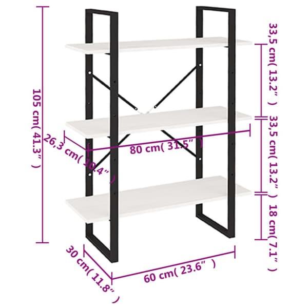 vidaXL bogreol med 3 hylder 80x30x105 cm massivt fyrretræ hvid -  Bogskabe & reoler