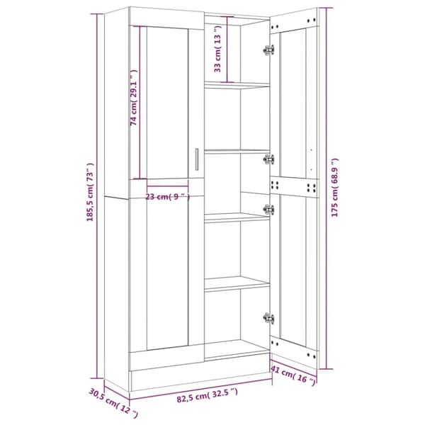 vidaXL vitrineskab 82,5x30,5x185,5 cm konstrueret træ grå sonoma-eg -  Bogskabe & reoler