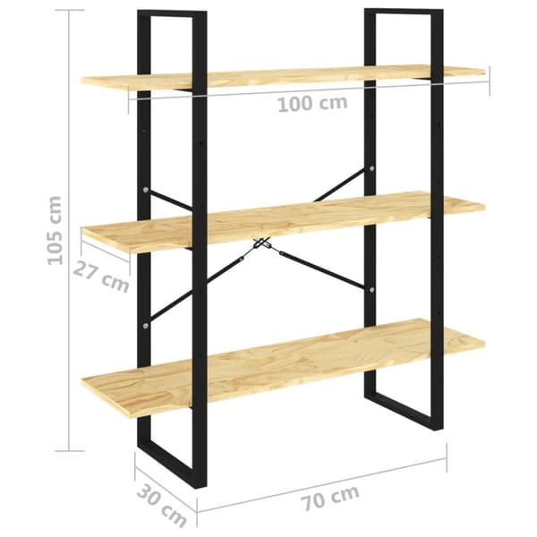 vidaXL 3-tasoinen kirjahylly 100x30x105 cm täysi mänty -  Kirjahyllyt