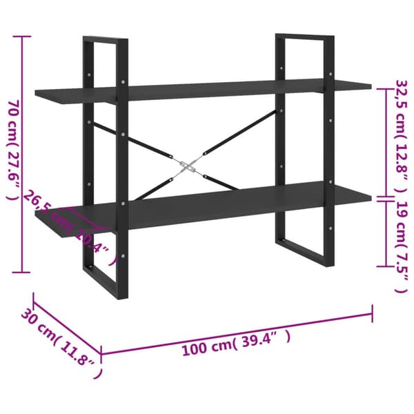 vidaXL bogreol med 2 hylder 100x30x70 cm konstrueret træ grå -  Bogskabe & reoler