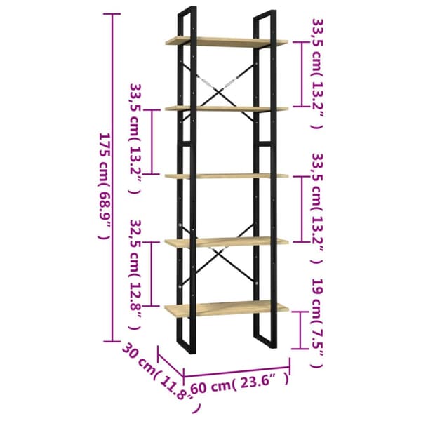 vidaXL Bokhylla 5 hyllplan 60x30x175 cm massiv furu -  Bokhyllor & fristående hyllor