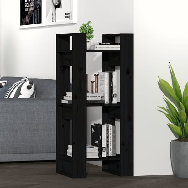 vidaXL bogreol/rumdeler 41x35x91 cm massivt fyrretræ sort -  Bogskabe & reoler
