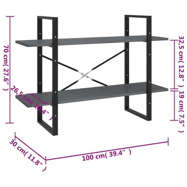 vidaXL bogreol med 2 hylder 100x30x70 cm massivt fyrretræ grå -  Bogskabe & reoler