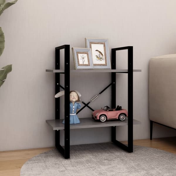 vidaXL bogreol med 2 hylder 60x30x70 cm massivt fyrretræ grå -  Bogskabe & reoler