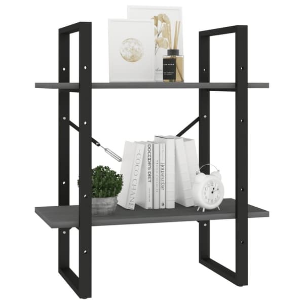 vidaXL bogreol med 2 hylder 60x30x70 cm massivt fyrretræ grå -  Bogskabe & reoler