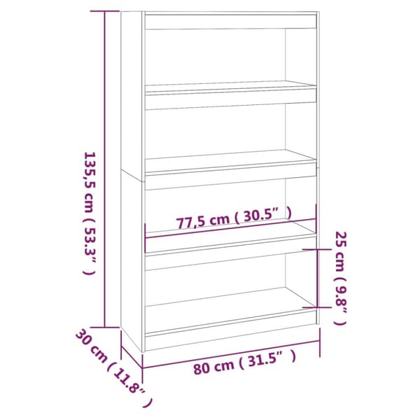 vidaXL bogreol/rumdeler 80x30x135,5 cm massivt fyrretræ grå - Bogskabe & reoler