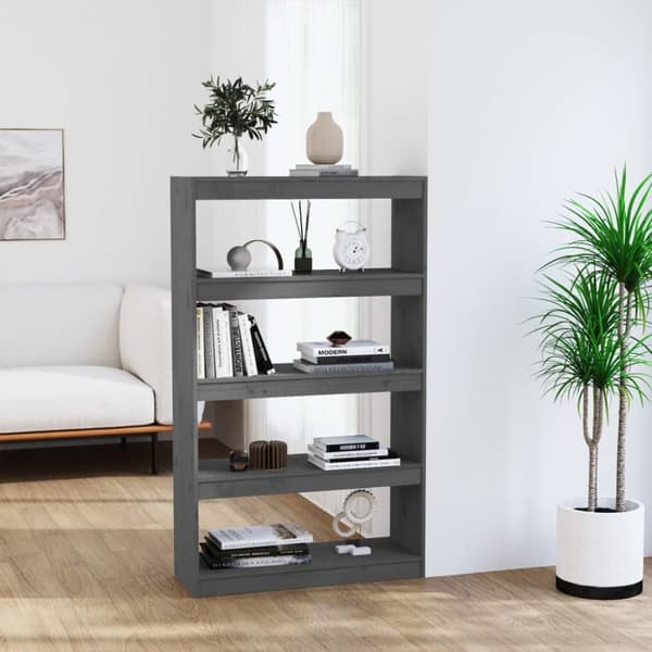 vidaXL bogreol/rumdeler 80x30x135,5 cm massivt fyrretræ grå -  Bogskabe & reoler