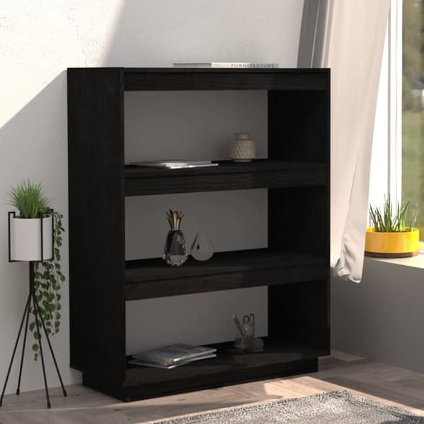 vidaXL bogreol/rumdeler 80x35x103 cm massivt fyrretræ sort -  Bogskabe & reoler