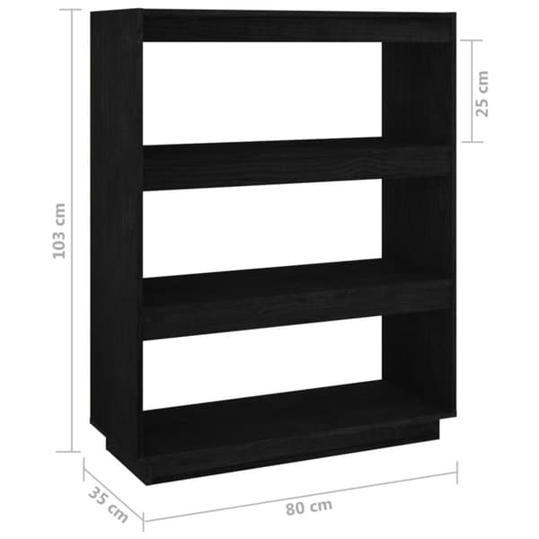 vidaXL bogreol/rumdeler 80x35x103 cm massivt fyrretræ sort -  Bogskabe & reoler