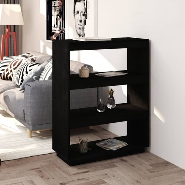 vidaXL bogreol/rumdeler 80x35x103 cm massivt fyrretræ sort -  Bogskabe & reoler