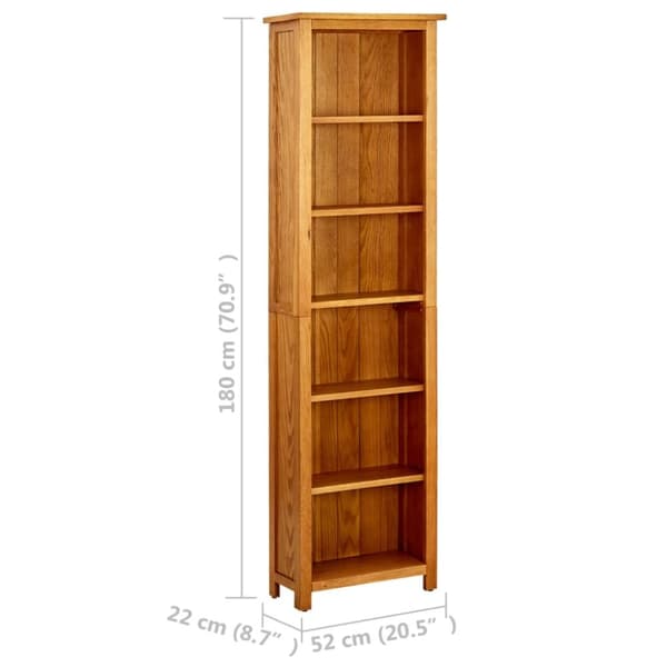 vidaXL bogreol med 6 hylder 52x22x180 cm massivt egetræ - Bogskabe & reoler