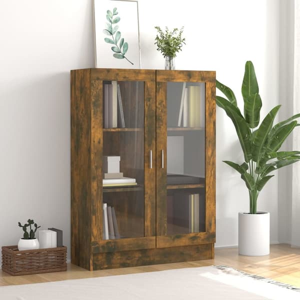 vidaXL vitrineskab 82,5x30,5x115 cm konstrueret træ røget egetræ -  Bogskabe & reoler
