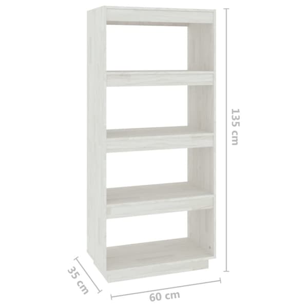 vidaXL bogreol/rumdeler 60x35x135 cm massivt fyrretræ hvid -  Bogskabe & reoler