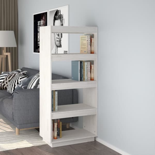 vidaXL bogreol/rumdeler 60x35x135 cm massivt fyrretræ hvid -  Bogskabe & reoler