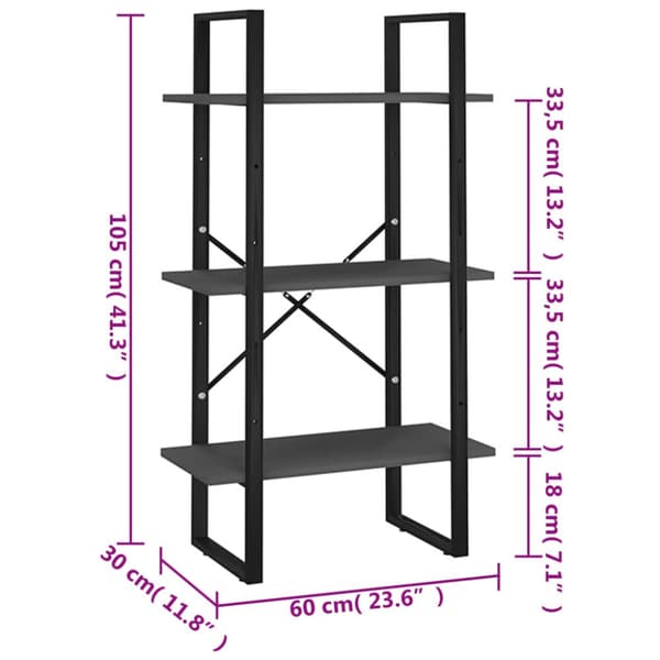 vidaXL Förvaringshylla grå 60x30x105 cm spånskiva -  Bokhyllor & fristående hyllor