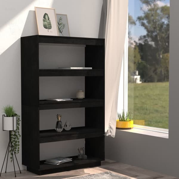 vidaXL bogreol/rumdeler 80x35x135 cm massivt fyrretræ sort -  Bogskabe & reoler