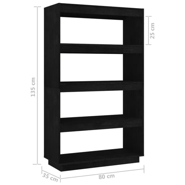 vidaXL bogreol/rumdeler 80x35x135 cm massivt fyrretræ sort -  Bogskabe & reoler