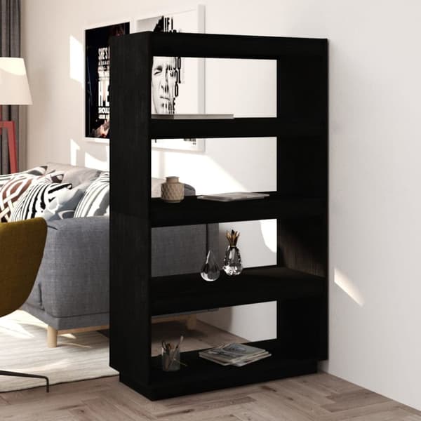 vidaXL bogreol/rumdeler 80x35x135 cm massivt fyrretræ sort -  Bogskabe & reoler