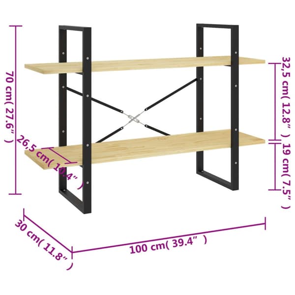 vidaXL Bokhylla 2 hyllplan 100x30x70 cm massiv furu - Bokhyllor & fristående hyllor