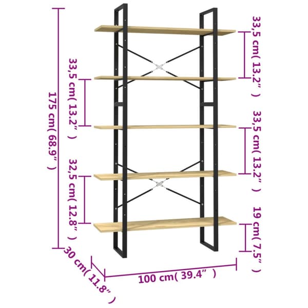 vidaXL bogreol med 5 hylder 100x30x175 cm massivt fyrretræ - Bogskabe & reoler