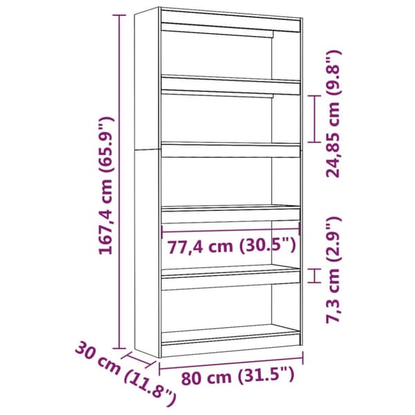 vidaXL bogreol/rumdeler 80x30x167,4 cm massivt fyrretræ - Bogskabe & reoler