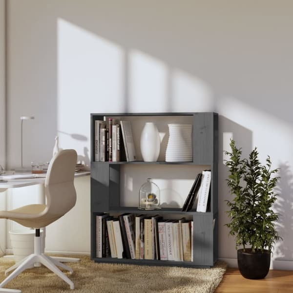 vidaXL bogreol/rumdeler 80x25x101 cm massivt fyrretræ grå - Bogskabe & reoler