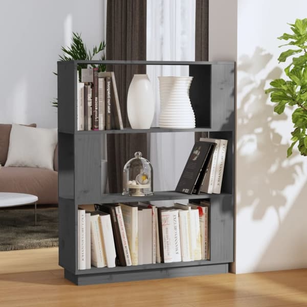 vidaXL bogreol/rumdeler 80x25x101 cm massivt fyrretræ grå - Bogskabe & reoler