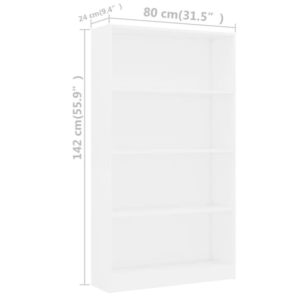 vidaXL bogreol med 4 hylder 80x24x142 cm konstrueret træ hvid - Bogskabe & reoler