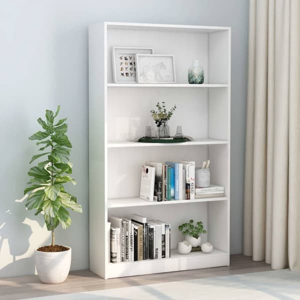 vidaXL bogreol med 4 hylder 80x24x142 cm konstrueret træ hvid -  Bogskabe & reoler