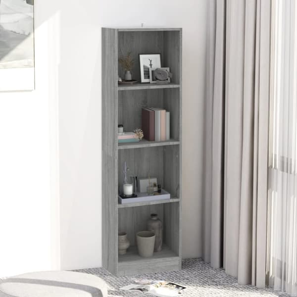 vidaXL bogreol m. 4 hylder 40x24x143 cm konstrueret træ grå sonoma-eg -  Bogskabe & reoler