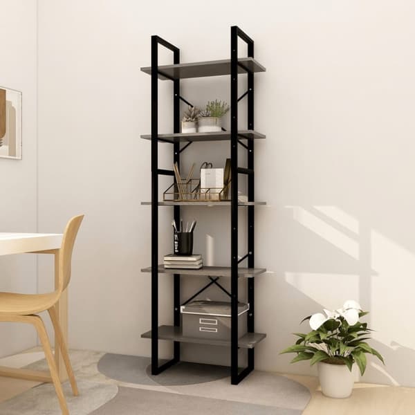 vidaXL bogreol med 5 hylder 60x30x175 cm fyrretræ grå -  Bogskabe & reoler