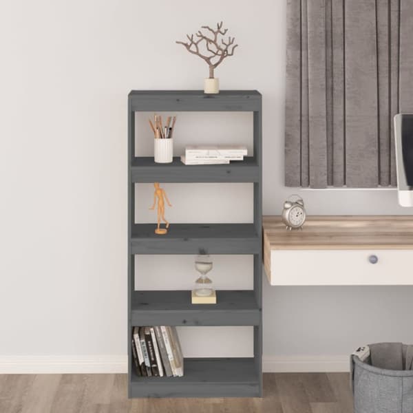 vidaXL bogreol/rumdeler 60x30x135,5 cm massivt fyrretræ grå -  Bogskabe & reoler