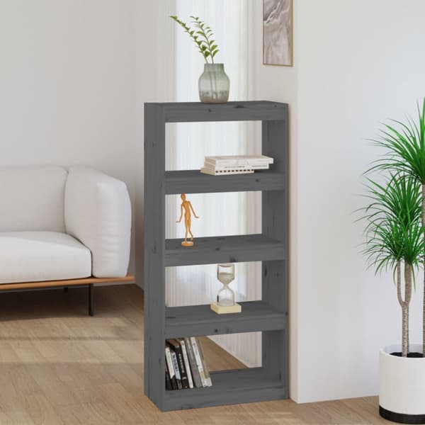 vidaXL bogreol/rumdeler 60x30x135,5 cm massivt fyrretræ grå -  Bogskabe & reoler