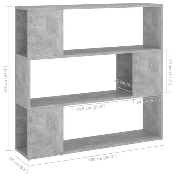 vidaXL bogskab/rumdeler 100x24x94 cm spånplade betongrå -  Bogskabe & reoler