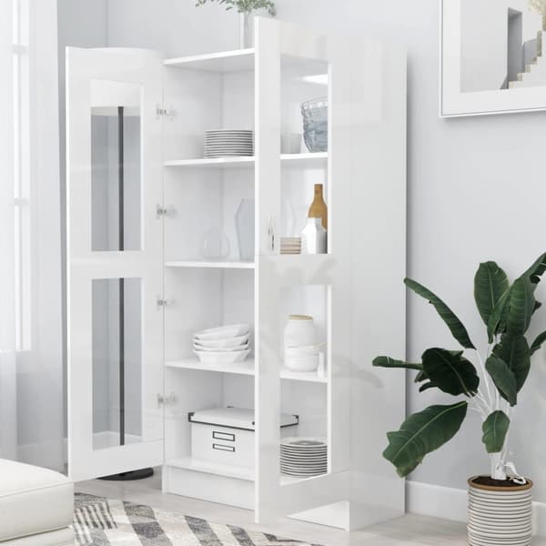 vidaXL Vitrinskåp vit högglans 82,5x30,5x150 cm spånskiva -  Bokhyllor & fristående hyllor