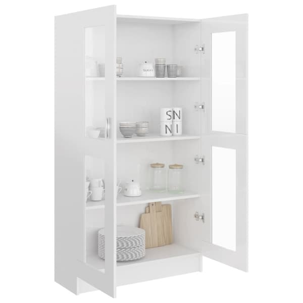 vidaXL Vitrinskåp vit högglans 82,5x30,5x150 cm spånskiva -  Bokhyllor & fristående hyllor