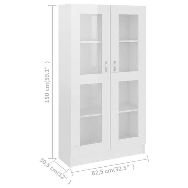vidaXL Vitrinskåp vit högglans 82,5x30,5x150 cm spånskiva -  Bokhyllor & fristående hyllor