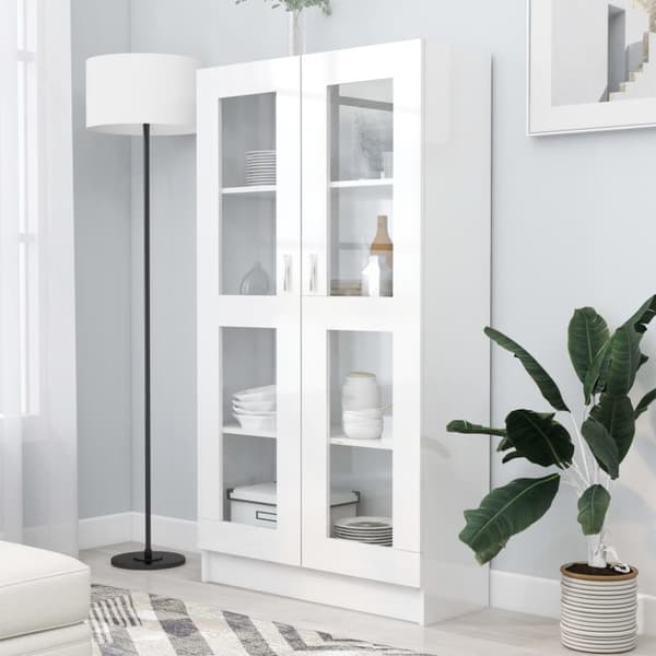 vidaXL vitrineskab 82,5x30,5x150 cm spånplade hvid højglans -  Bogskabe & reoler