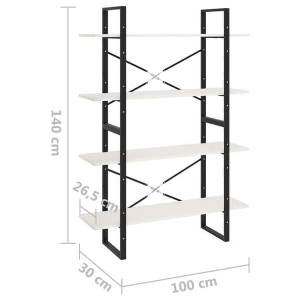 vidaXL bogreol med 4 hylder 100x30x140 cm massivt fyrretræ hvid -  Bogskabe & reoler