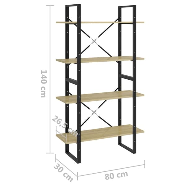 vidaXL bogreol med 4 hylder 80x30x140 cm spånplade sonoma-eg -  Bogskabe & reoler
