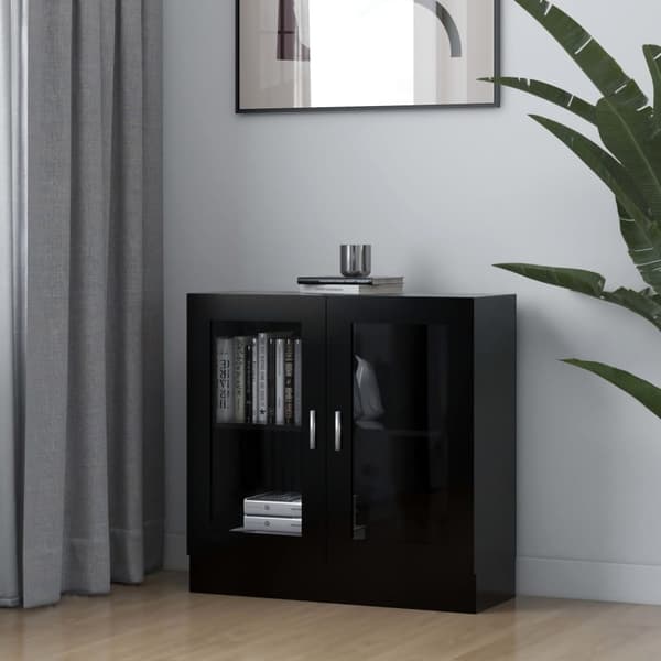 vidaXL vitrineskab 82,5x30,5x80 cm konstrueret træ sort -  Bogskabe & reoler